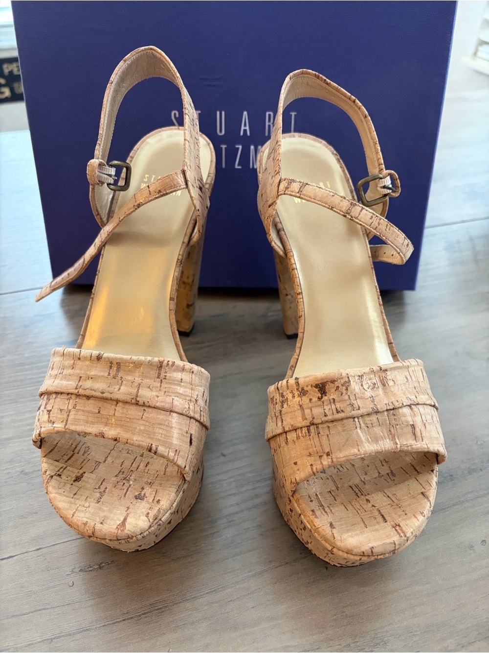 New Stuart Weitzman 9 Once Cork Platform Heels